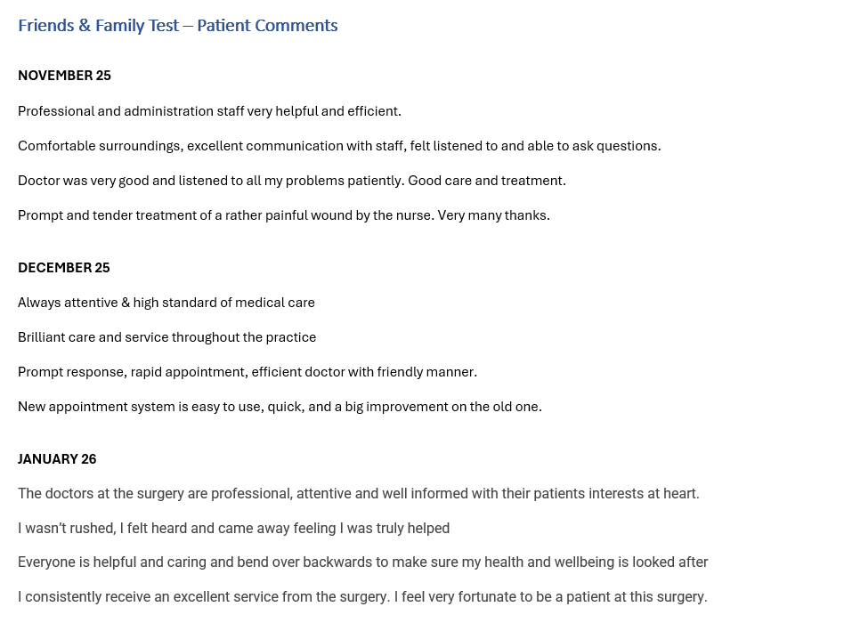 FFT - Patient Comments