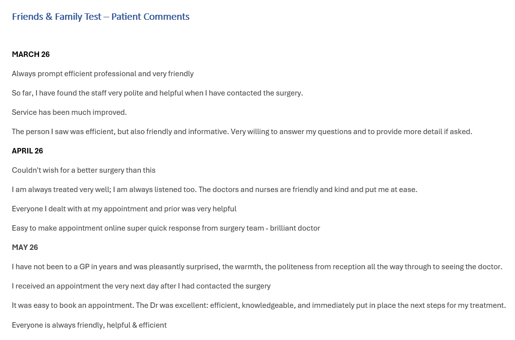 FFT - Patient Comments
