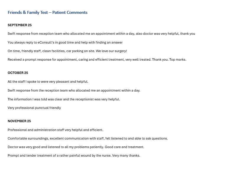 FFT - Patient Comments