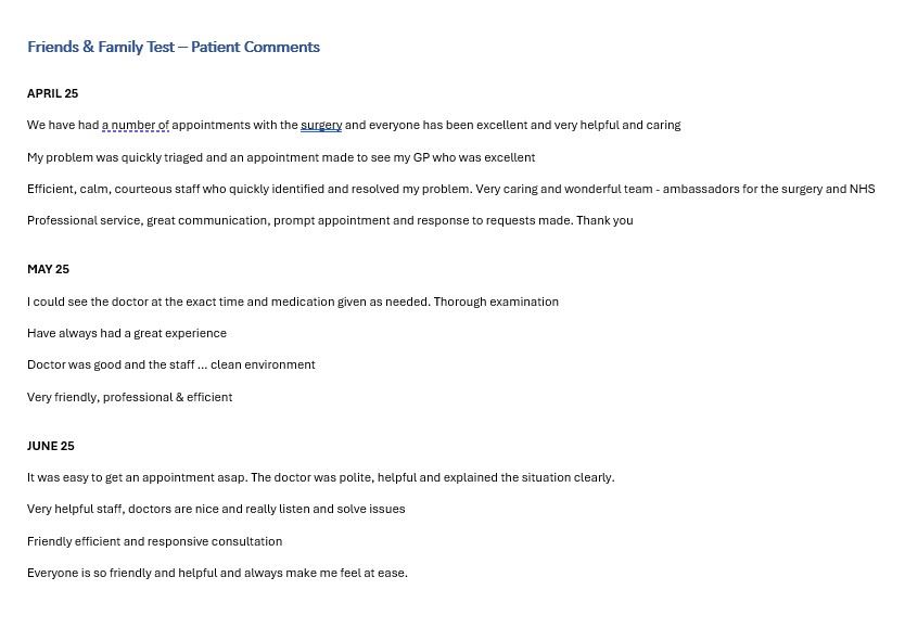FFT - Patient Comments