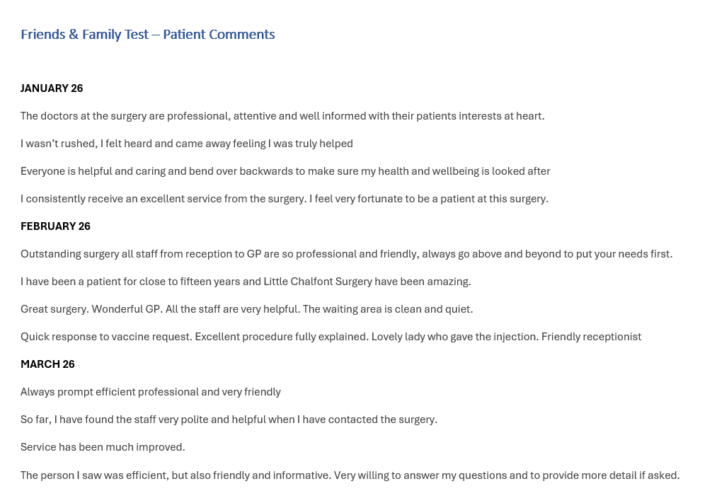 FFT - Patient Comments