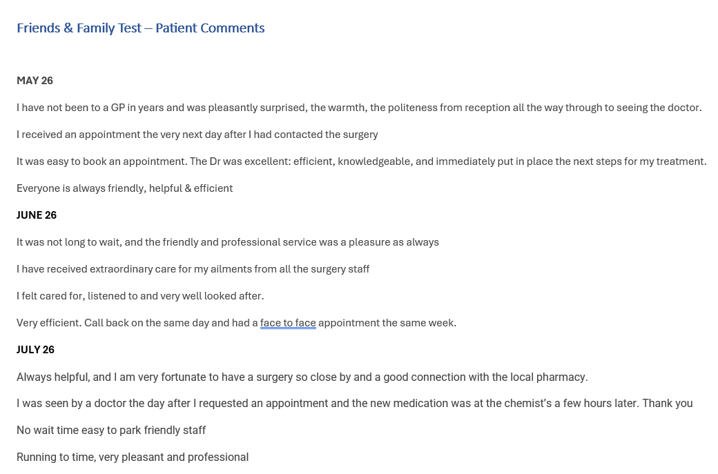FFT - Patient Comments
