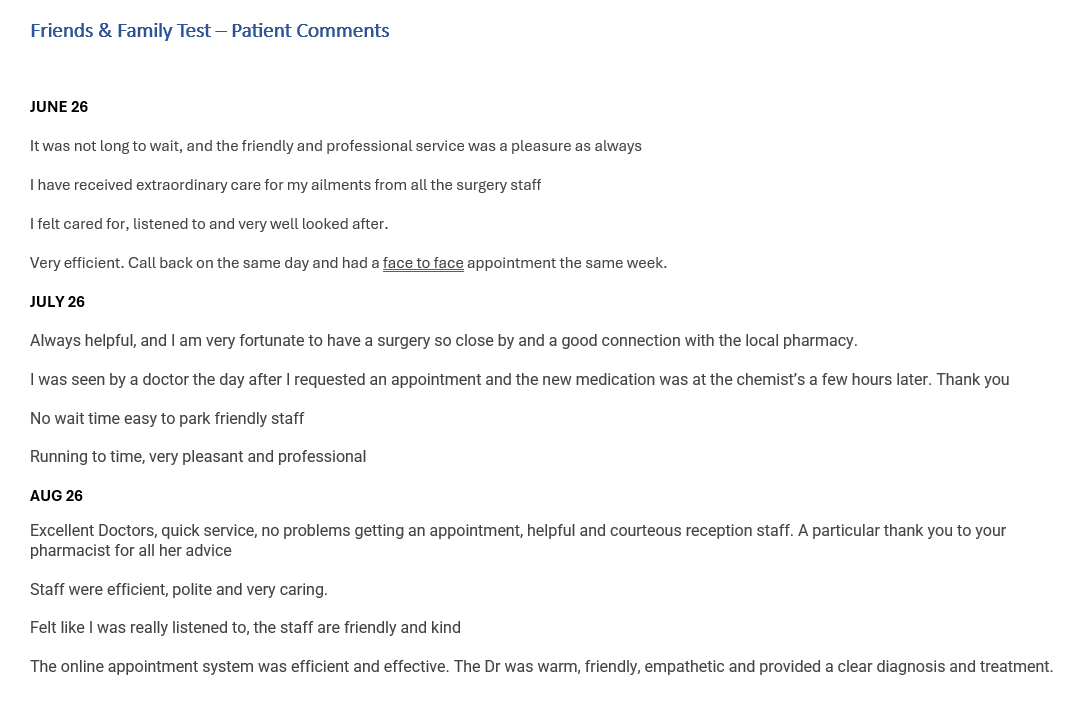 FFT - Patient Comments