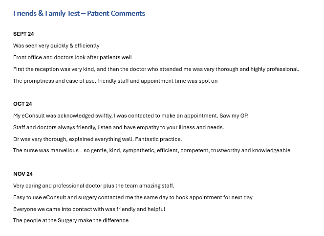 FFT - Patient Comments