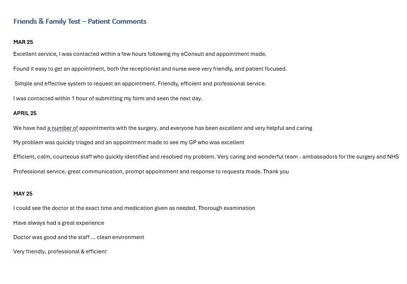 FFT - Patient Comments